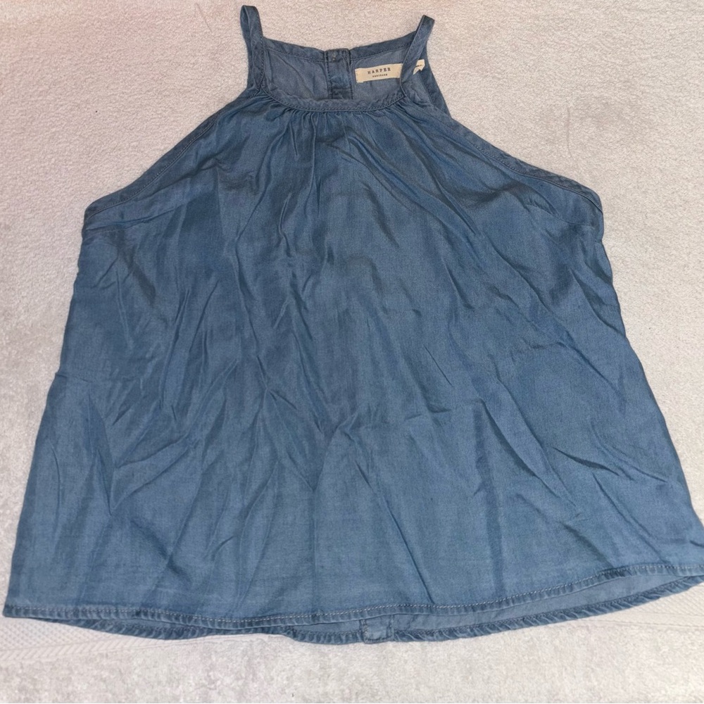 Women's Top Size XS Blue Chambray Back Button Down Francesca’s Harper Heritage